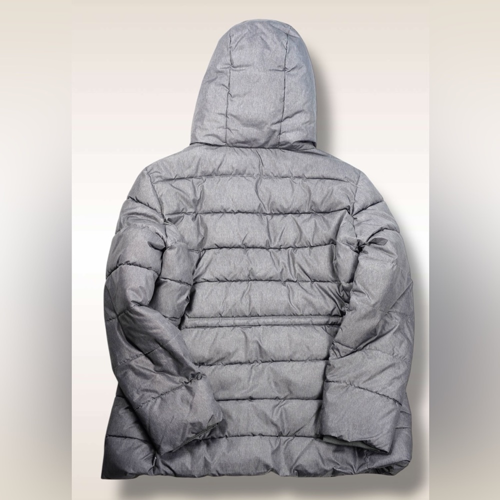 GAP Mid Puffer Jacket Silver Heather Hooded Faux-Fur Lined – Women’s Size XL - Picture 10 of 17